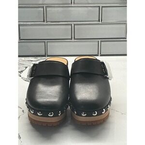 Lisa Vicky Vixen V Black Polish Calf Studded Platform Clogs Mules Womens 6M